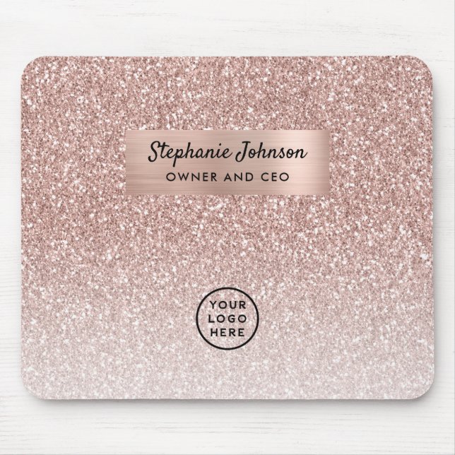 Trendy Rose Gold Glitter Boss Lady CEO Logo Mouse Mat (Front)