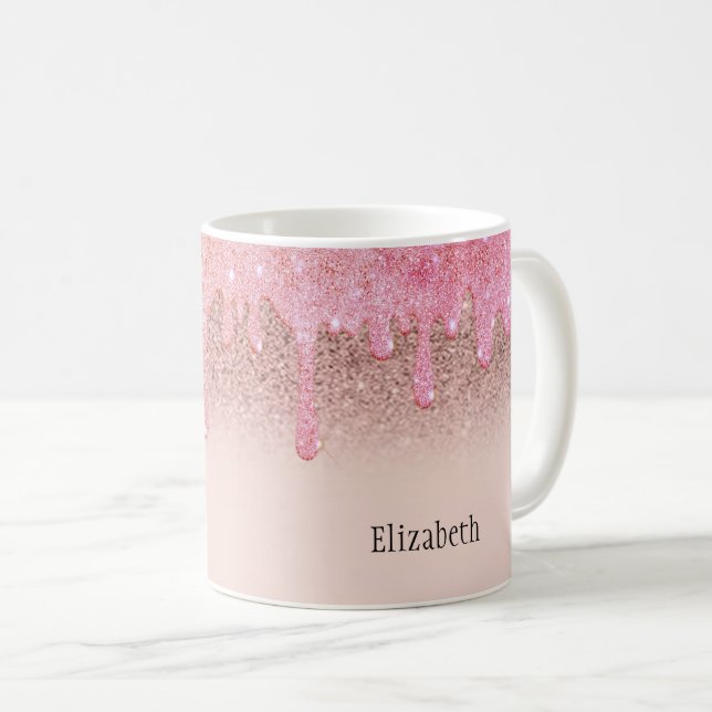 Trendy Rose Gold Glitter Drips Coffee Mug (Front Right)