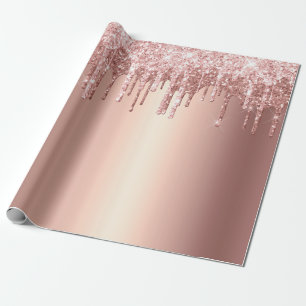 Trendy Rose Gold Glitter Drips Graphic Wrapping Paper