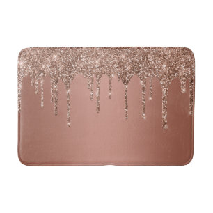Trendy Rose Gold Glitter Drips Sparkle Bath Mat