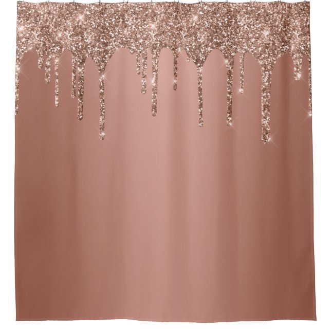 Trendy Rose Gold Glitter Drips Sparkle Shower Curtain (Front)