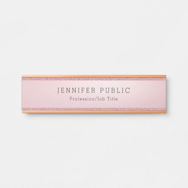 Trendy Rose Gold Glitter Elegant Modern Template Door Sign (Front)
