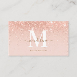 Trendy Rose gold Glitter Elegant Script Monogram Business Card