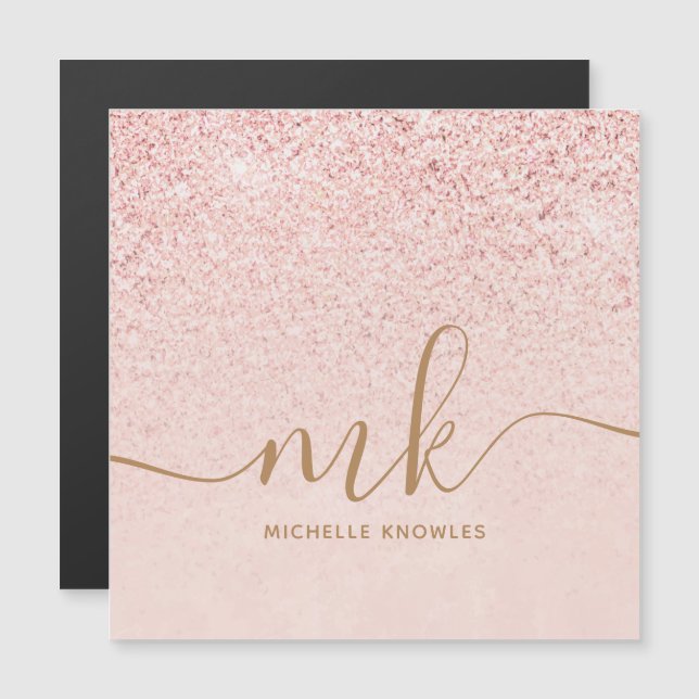 Trendy Rose Gold Glitter Fancy Initials and Name (Front/Back)