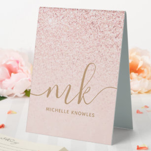 Trendy Rose Gold Glitter Fancy Initials and Name