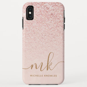 Trendy Rose Gold Glitter Fancy Initials and Name iPhone XS Max Case