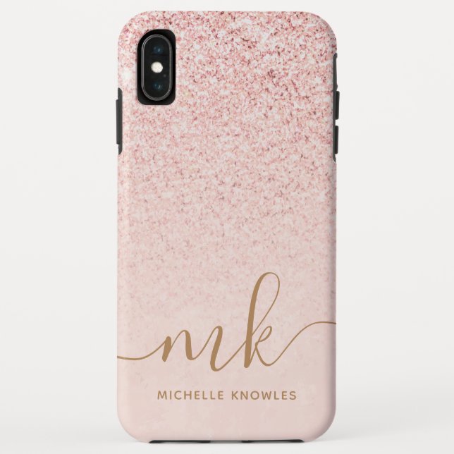 Trendy Rose Gold Glitter Fancy Initials and Name Case-Mate iPhone Case (Back)