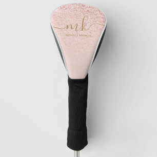 Trendy Rose Gold Glitter Fancy Initials and Name Golf Head Cover