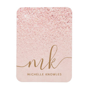 Trendy Rose Gold Glitter Fancy Initials and Name Magnet