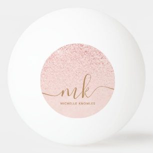 Trendy Rose Gold Glitter Fancy Initials and Name Ping Pong Ball