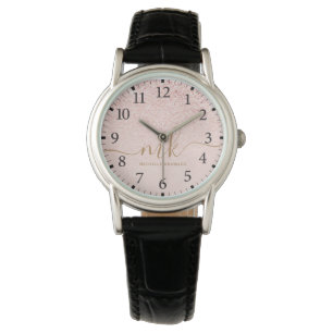 Trendy Rose Gold Glitter Fancy Initials and Name Watch