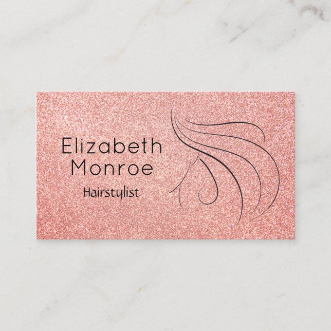 Trendy Rose Gold Glitter Hair Salon Business Card (Front)
