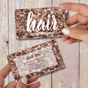 Trendy Rose Gold Glitter Hair Stylist Salon Business Card