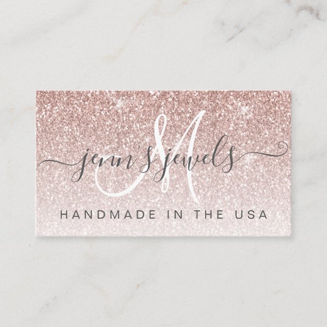 Trendy Rose Gold Glitter Jewellery Designer Business Card (Front)