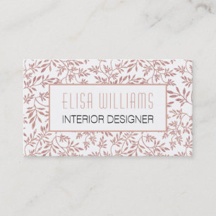 Trendy rose gold glitter leaves floral pattern business card