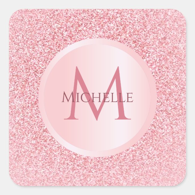 Trendy Rose Gold Glitter Look Stylish Template Square Sticker (Front)