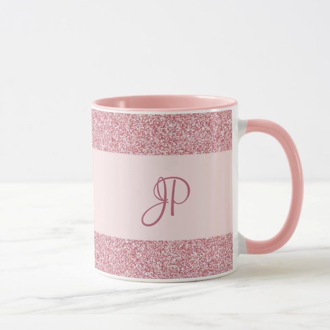Trendy Rose Gold Glitter Look Template Monogram Mug (Right)