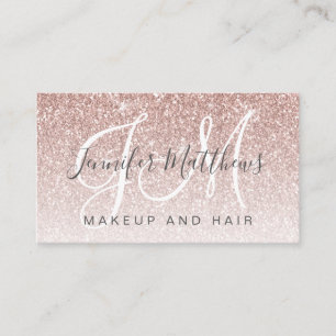 Trendy Rose Gold Glitter Makeup Artist Hair Salon Business Card