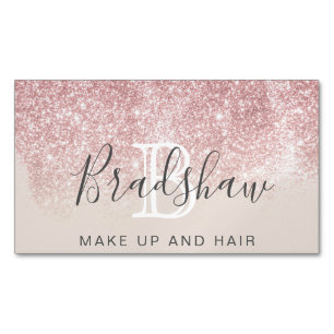 Trendy Rose Gold Glitter Makeup Artist Hair Salon Magnetic Business Card