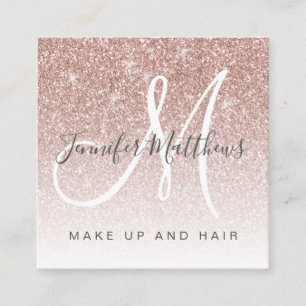Trendy Rose Gold Glitter Makeup Artist Hair Salon Square Business Card