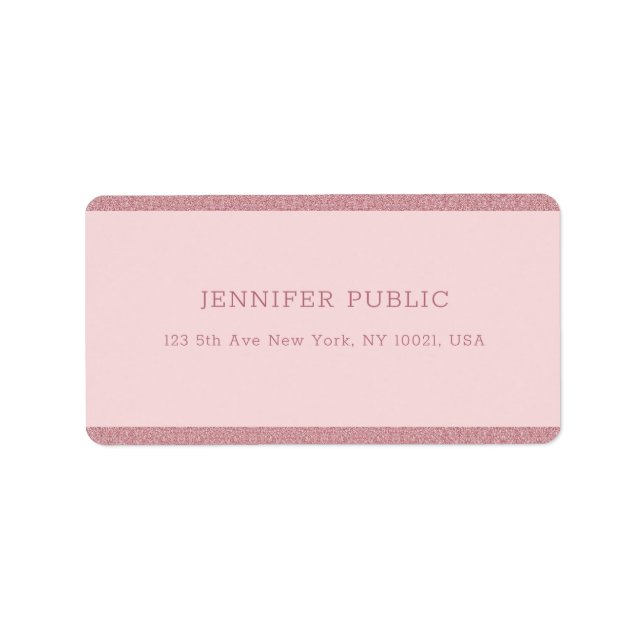 Trendy Rose Gold Glitter Modern Template Address Label (Front)