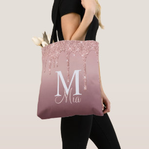 Trendy Rose Gold Glitter Monogram Personalised Tot Tote Bag