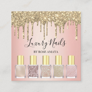 Trendy Rose Gold Glitter Nail Polish Square Business Card