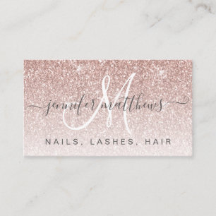 Trendy Rose Gold Glitter Nails Lashes Hair Business Card