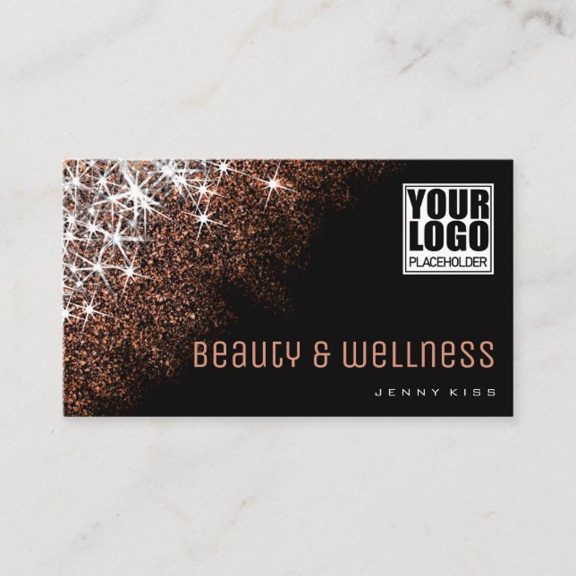 Trendy Rose Gold Glitter Professional Wellness Business Card (Front)