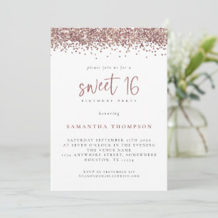 Trendy Rose Gold Glitter Sweet 16 Birthday Party Invitation