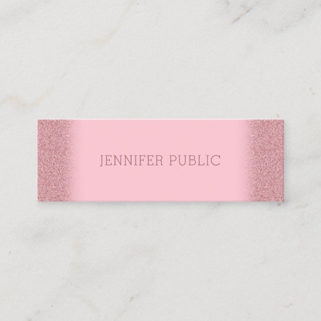 Trendy Rose Gold Glitter Template Modern Elegant Mini Business Card (Front)