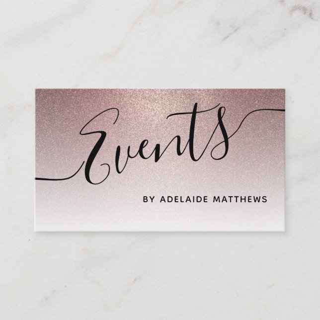 Trendy Rose Gold Glitter Wedding Event Planner Business Card (Front)