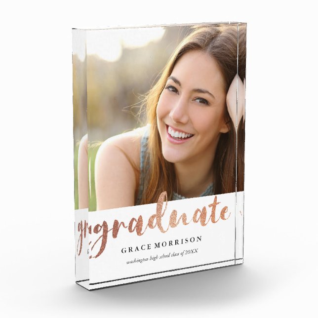 Trendy Rose Gold Graduation Photo Block (Left)