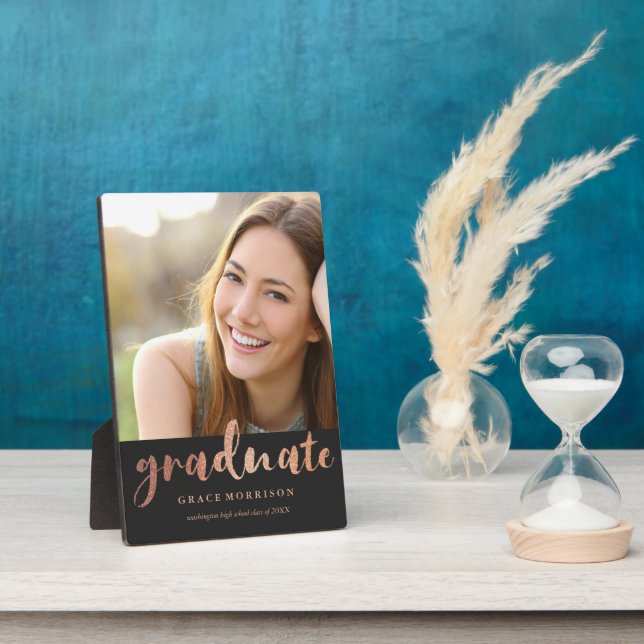Trendy Rose Gold Graduation Photo Plaque (Side)
