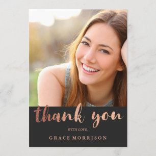 Trendy Rose Gold  Graduation Photo Thank You