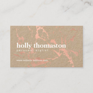 Trendy Rose Gold Marble Pattern on Kraft Business Card