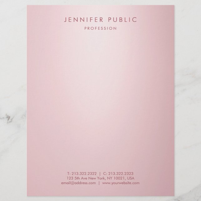 Trendy Rose Gold Minimalist Template Elegant Custom Letterhead (Front)