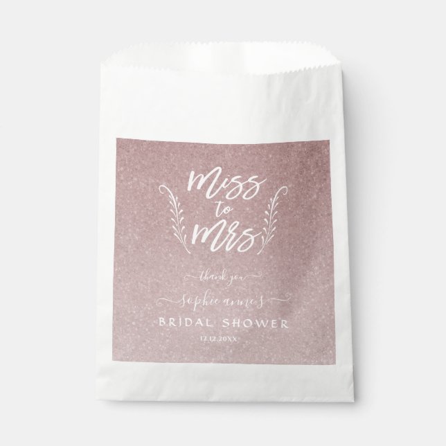 Trendy Rose Gold Miss To Mrs Bridal Shower Favour Bags (Front)