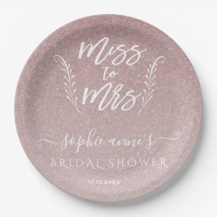 Trendy Rose Gold Miss To Mrs Bridal Shower Paper Plate
