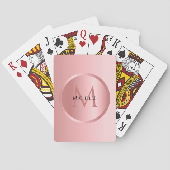Trendy Rose Gold Mono gram Elegant Template Playing Cards (Back)