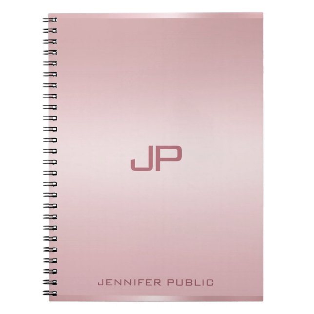 Trendy Rose Gold Monogram Template Personalized Notebook (Front)