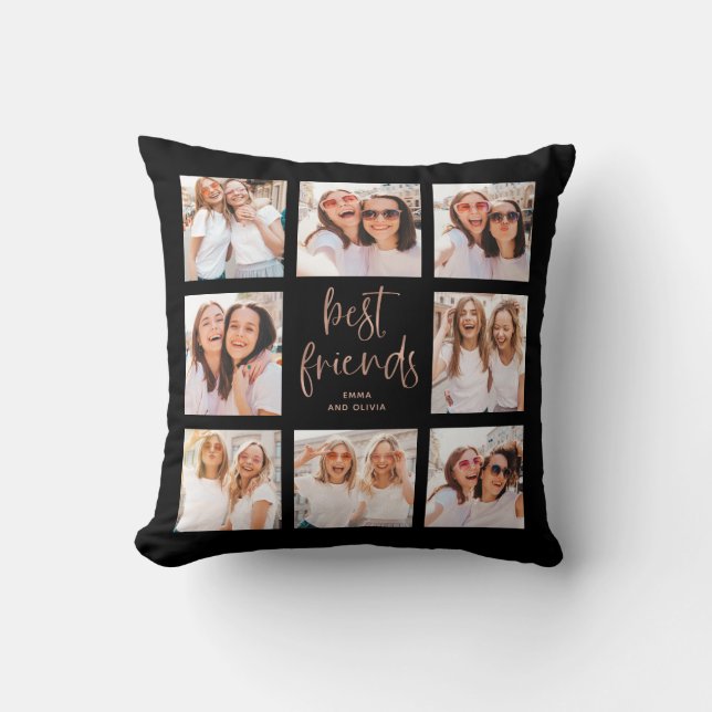 Trendy Rose Gold on Black | Best Friends Photo Cushion (Front)