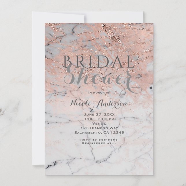 Trendy Rose Gold Pink Marble Modern Glam Party Invitation (Front)