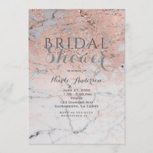 Trendy Rose Gold Pink Marble Modern Glam Party Invitation