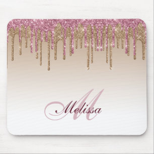 trendy rose gold purple glitter drips mouse mat