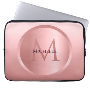 Trendy Rose Gold Template Elegant Monogrammed Laptop Sleeve