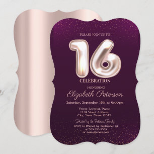 Trendy Rose Gold,Violet Sweet 16  Invitation