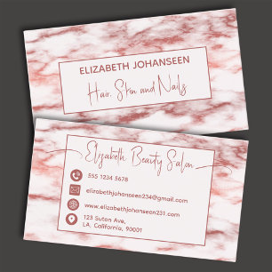 Trendy Rose Gold White Marble Makeup Artist Salon Business Card