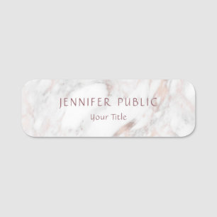 Trendy Rose Marble Elegant Modern Template Name Tag