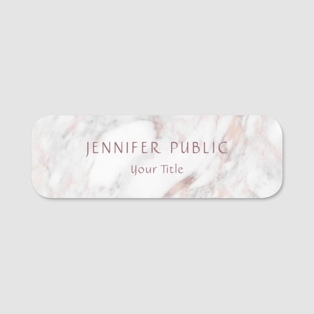 Trendy Rose Marble Elegant Modern Template Name Tag (Front)